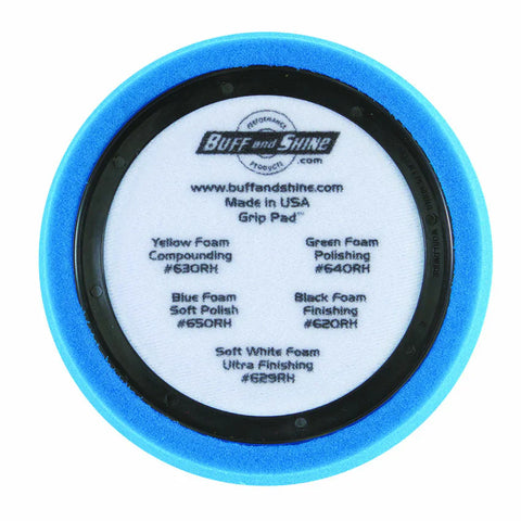 Buff & Shine 7.5" US Blue Soft Polishing Hex Faced Foam Grip Pad Center Ring #650RH
